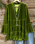 Green Velvet Ruffled Babydoll Top