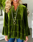 Green Velvet Ruffled Babydoll Top