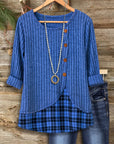 Blue Ribbed Asymmetrical Layered Top