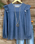 Denim Ruffle Shoulder Blouse
