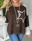 Mocha Star Patchwork Layered-Sleeve Top
