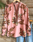 Floral Pink V-Neck Blouse