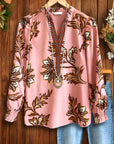 Floral Pink V-Neck Blouse