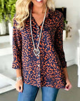 Navy Leopard Print Relaxed Button-Up Shirt