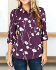 Purple Floral Roll-Sleeve Button-Down Shirt