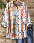 Mixed-Print Button-Down Relaxed Shirt