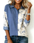 Blue Floral Colorblock Button-Up Shirt