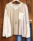 Neutral Patchwork V-Neck Long-Sleeve Top
