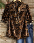Vintage Velvet Puff-Sleeve Blouse