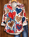 Vintage Heart Print Button-Down Shirt