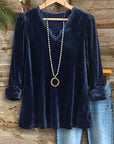Velvet V-Neck Long-Sleeve Relaxed Top
