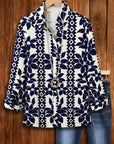 Navy Geometric Print Button-Up Blouse