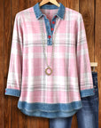 Pink Denim-Trim Plaid Henley