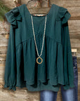 Emerald Ruffle Shoulder Blouse