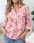 Rosewood Floral Button-Up Shirt with Roll Sleeves