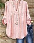 Blush City Stripe Roll-Tab Blouse