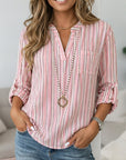 Blush City Stripe Roll-Tab Blouse