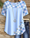Blue Plaid Patchwork Button Tunic