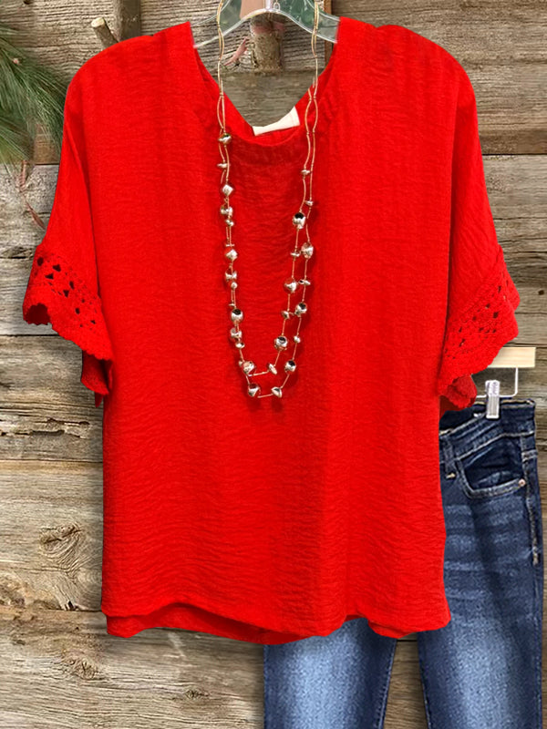 Scarlet Charm Crochet Sleeve Top