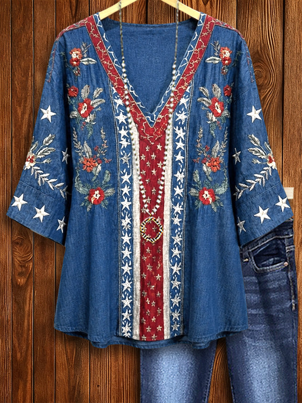 Freedom Bloom Denim Tunic