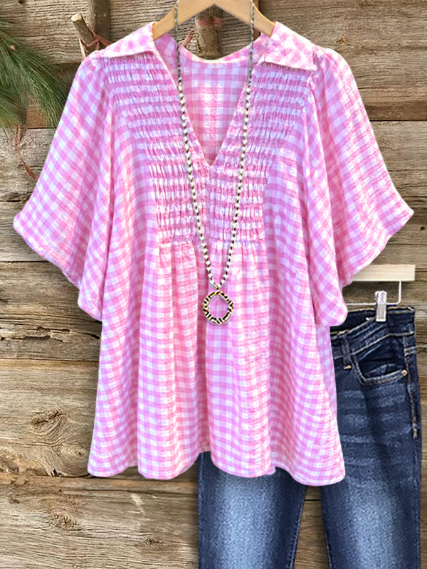 Pink Gingham Smocked Blouse
