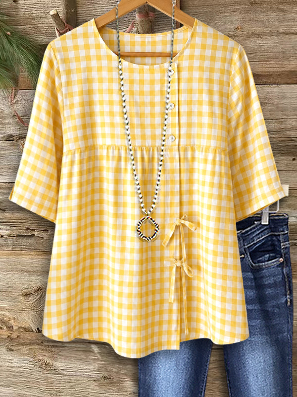 Sunny Picnic Plaid Blouse