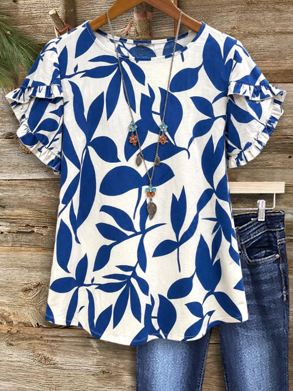 Ocean Leaf Ruffle Sleeve Tee
