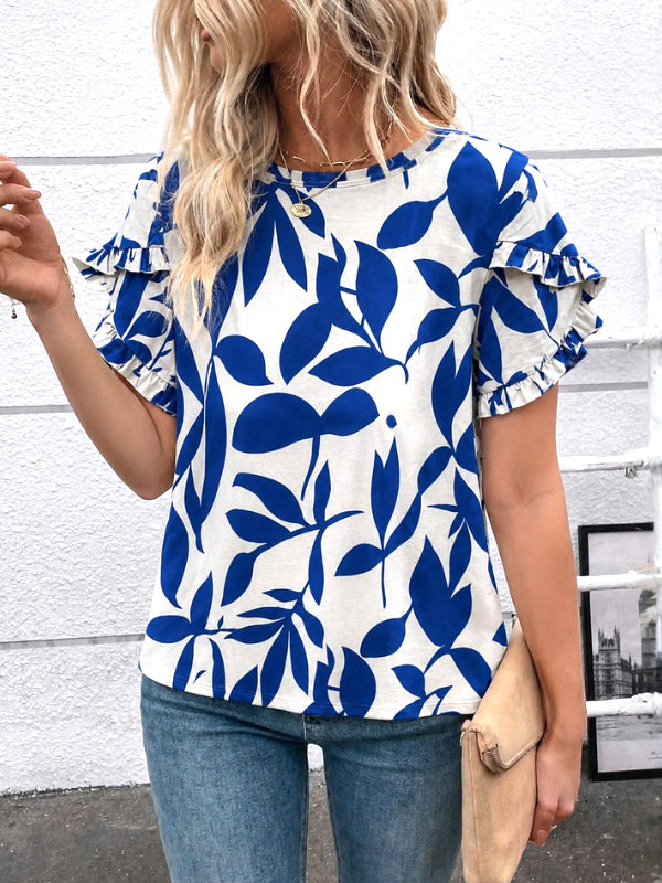Ocean Leaf Ruffle Sleeve Tee