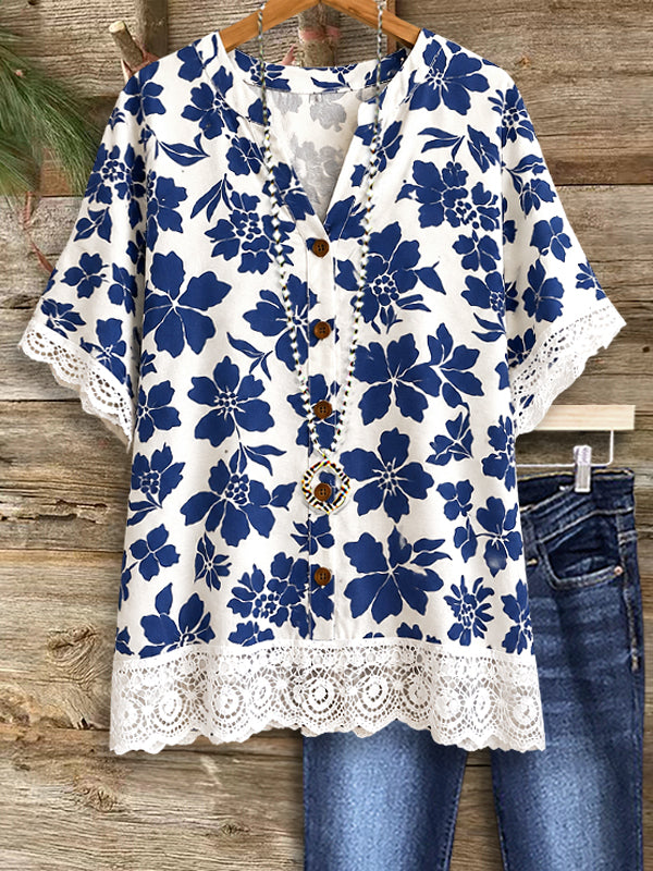 Blue Meadow Breeze Henley Blouse