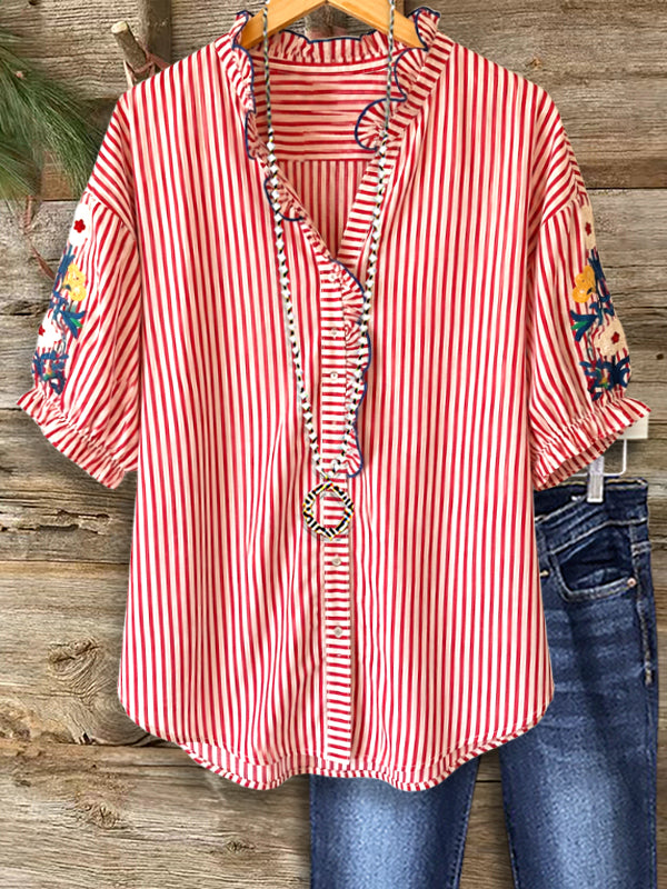 Americana Stripe Ruffle Shirt