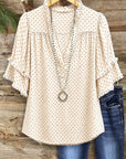 Polka Dot Ruffle V-Neck Blouse