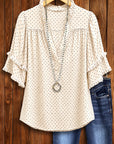 Polka Dot Ruffle V-Neck Blouse
