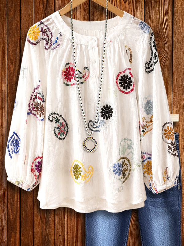 Boho Bloom Embroidered Peasant Blouse