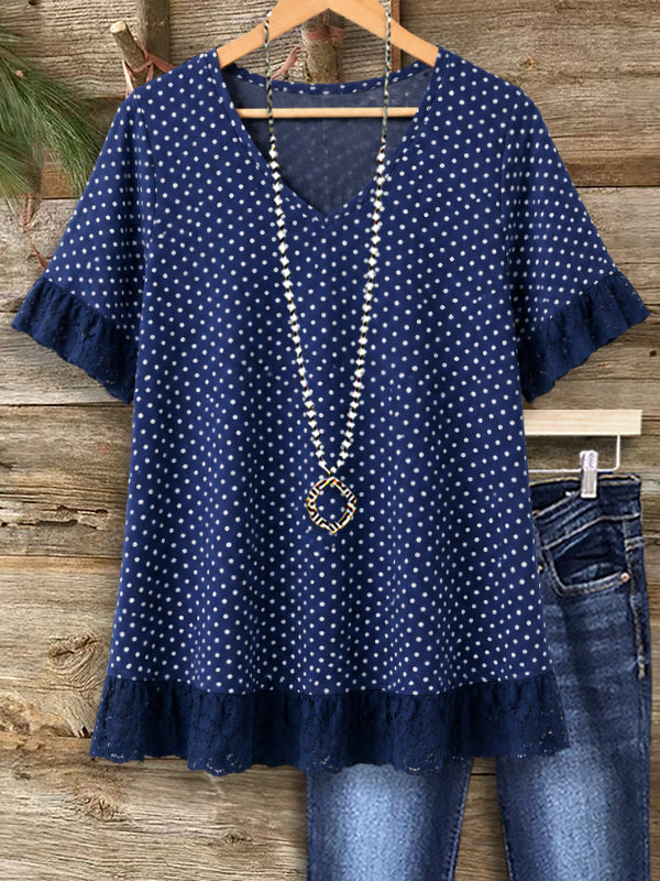 Navy Dot Lace Hem Tunic
