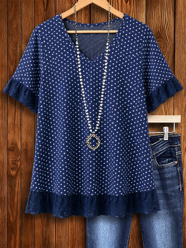 Navy Dot Lace Hem Tunic