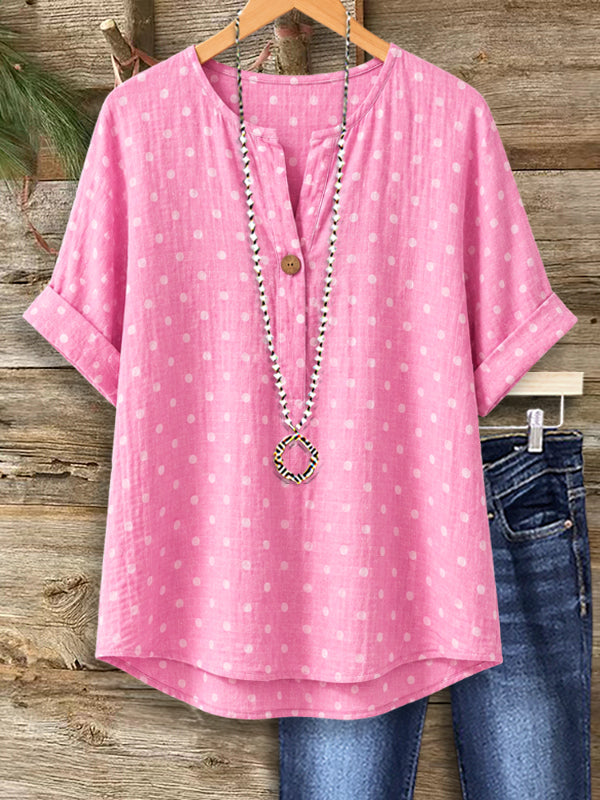 Blush Breeze Polka Dot Henley Top