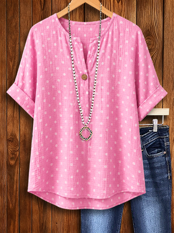 Blush Breeze Polka Dot Henley Top