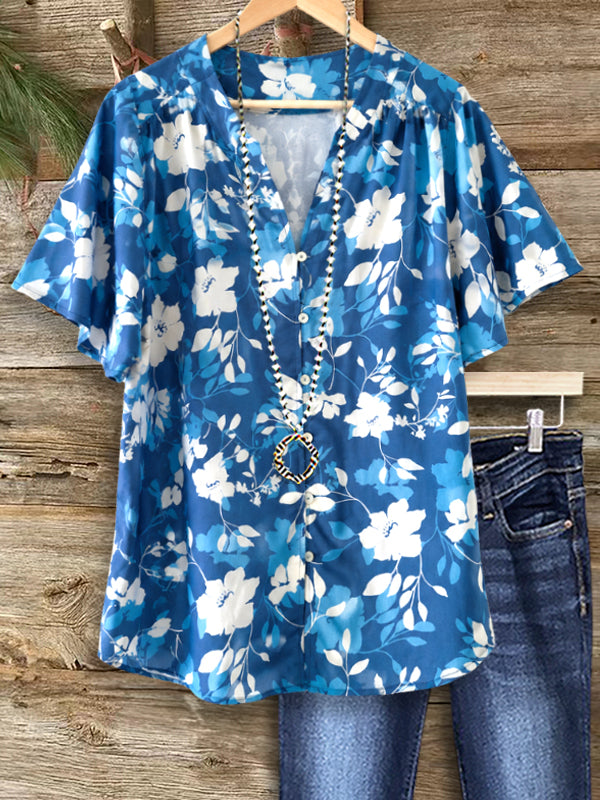 Coastal Bloom Flutter Sleeve Blouse