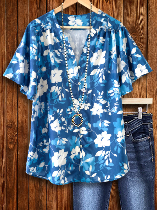 Coastal Bloom Flutter Sleeve Blouse