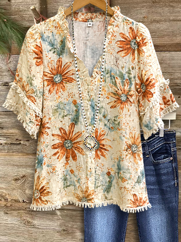 Golden Daisy Ruffle Shirt