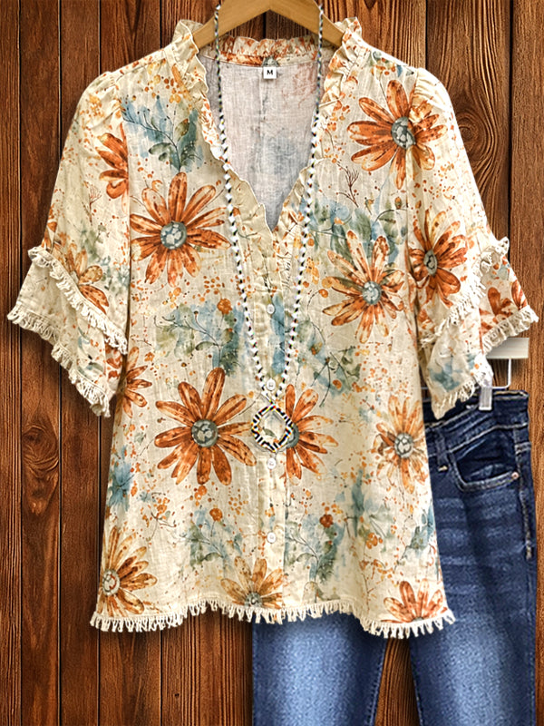 Golden Daisy Ruffle Shirt