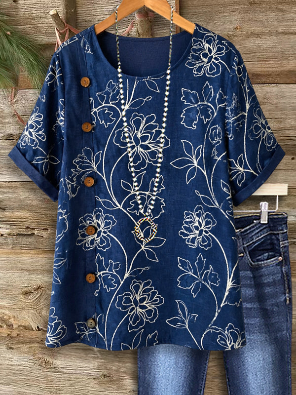 Midnight Garden Button Top