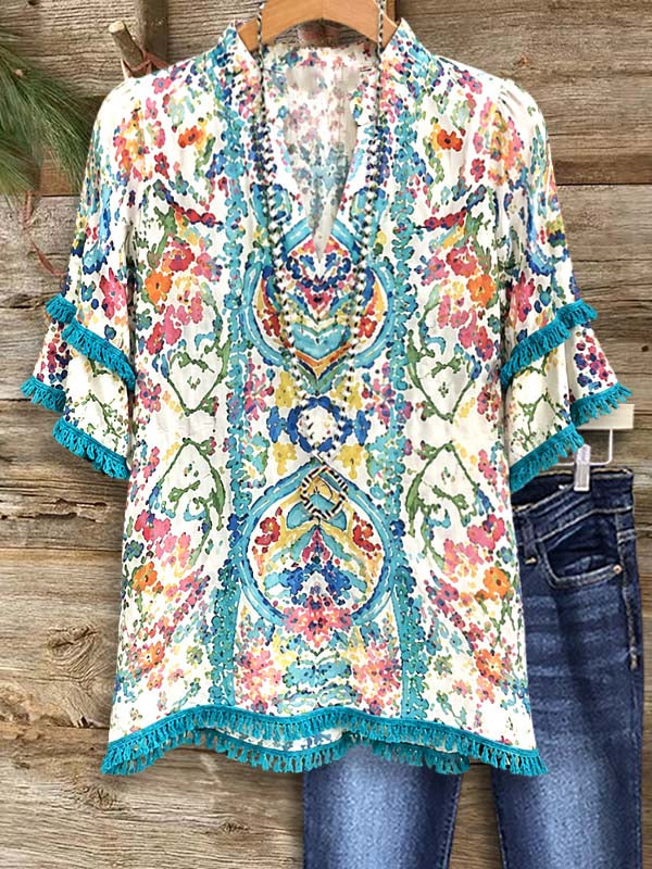 Coastal Mosaic Tassel Top