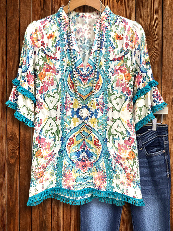Coastal Mosaic Tassel Top