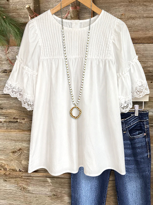 White Lace Pintuck Blouse