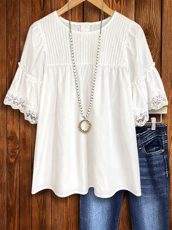 White Lace Pintuck Blouse