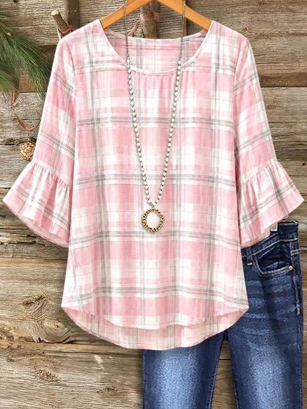 Blush Plaid Flutter Sleeve Top