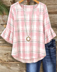 Blush Plaid Flutter Sleeve Top