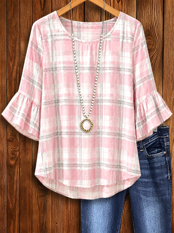 Blush Plaid Flutter Sleeve Top