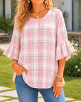 Blush Plaid Flutter Sleeve Top